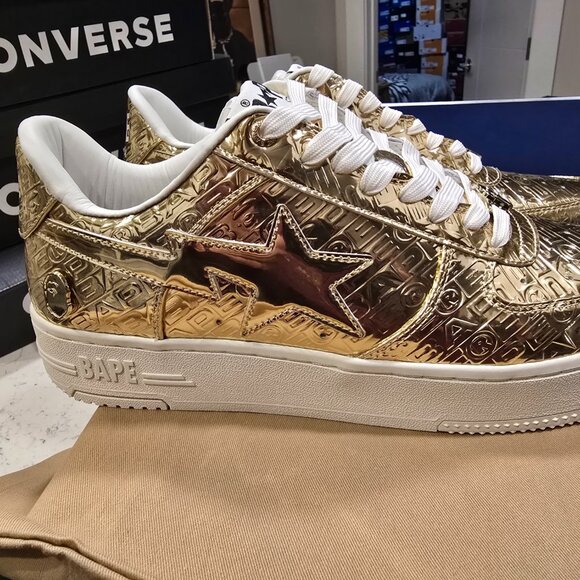 A Bathing Ape BAPE Bapesta #5 GOLD Mens Size 12 1K80191305 Shoes Sneakers NEW - Picture 1 of 16